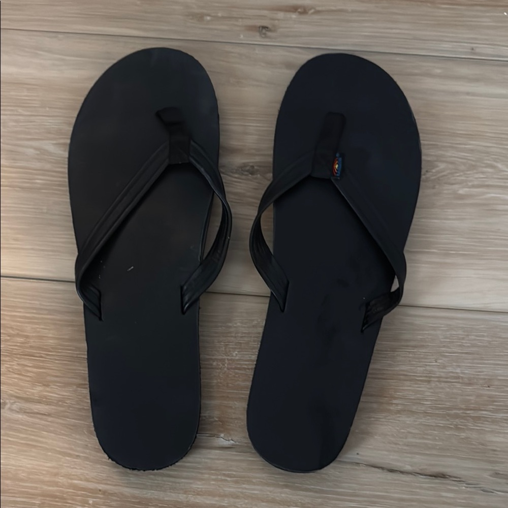 Black Leather Rainbow Flip Flops, size 8-9